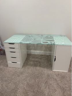 Glass top desk with drawers