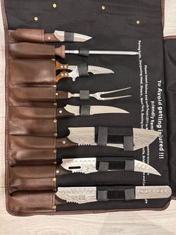 9 Piece Butcher Knife Set for Meat Processing with Leather Roll