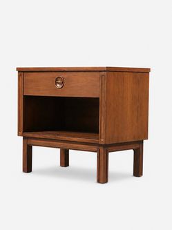 Single Mid Century Modern Walnut Night Stand w/ Bookcase, c.1960's - Delivery Available