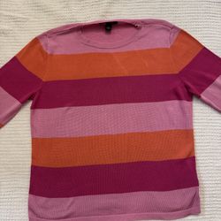 Lauren Ralph Lauren Striped Crewneck Sweater – Pink/Orange – Size Small (Shrunk) 