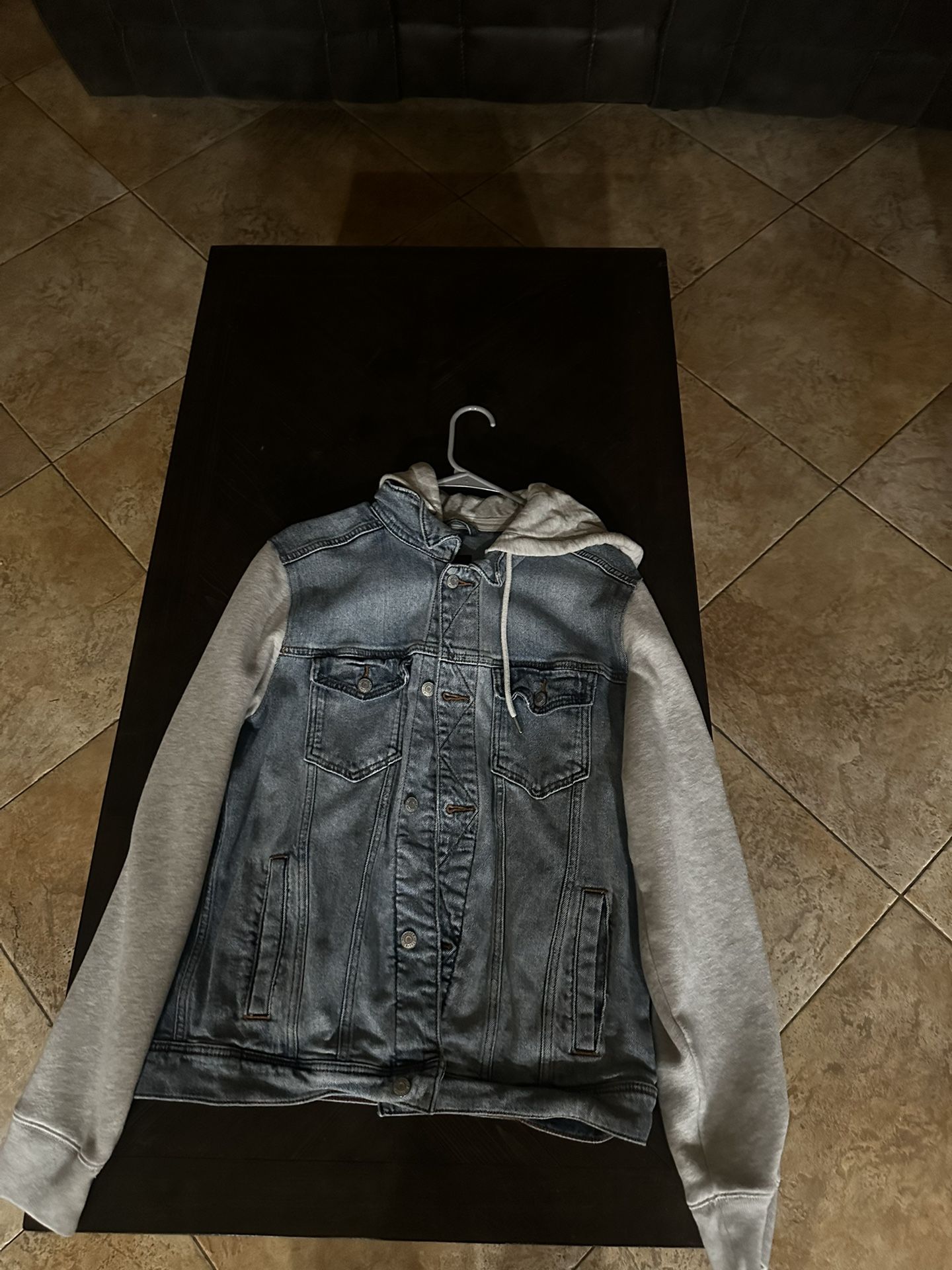 Mens Jean Jacket Hoodie Large-Hollister 