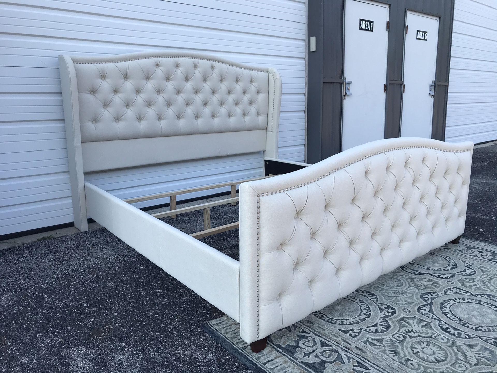 New Adorable king size bed frame with tufted wingback headboard and footboard