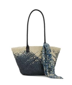 NWT Patricia Nash Calypso Medium Woven Straw Tote with Greek Floral Scarf