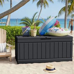New 90 Gallons Water Resistant Lockable Deck Box Large Storage for Patio Furniture, Garden Tools, Pool Supplies, Weather and UV Resistant, with Lock, 