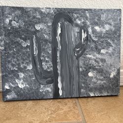 Original Black And White Cactus Painting 