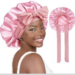 Yanibest Adjustable Satin Bonnet for Sleeping, Double Layer Silk Hair Bonnet with Tie Band for Unisex Women Men Curly Natural