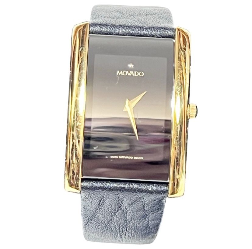Movado LaNouvelle Ladies Rectangle Watch Gold Tone Black Dial 25mm #87‑C1‑450.2