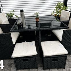  Modern Rattan Glass Dining Set