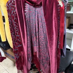 Burgundy Velvet Animal Print Shawl