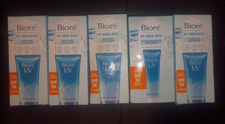 Biore  uv aqua rich weightless moisturizer.