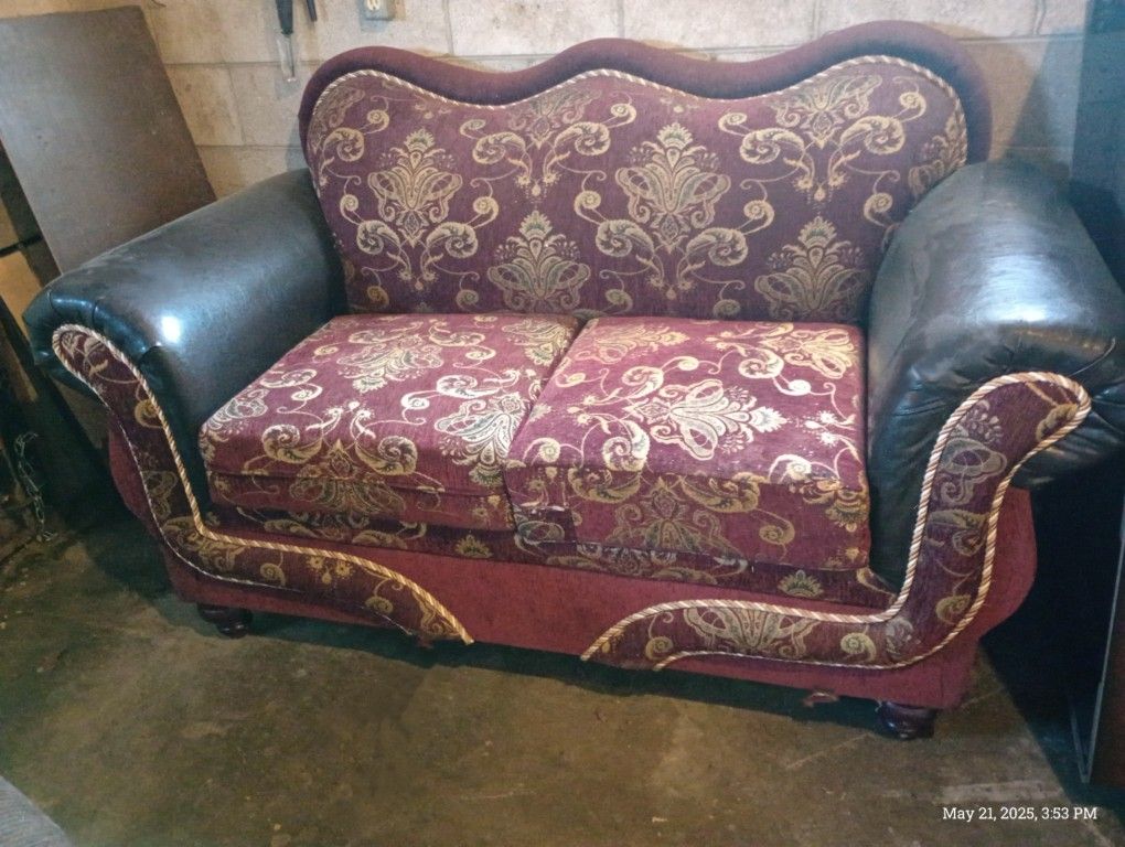 Used Good Condition Antique Leather And Fabric Couch