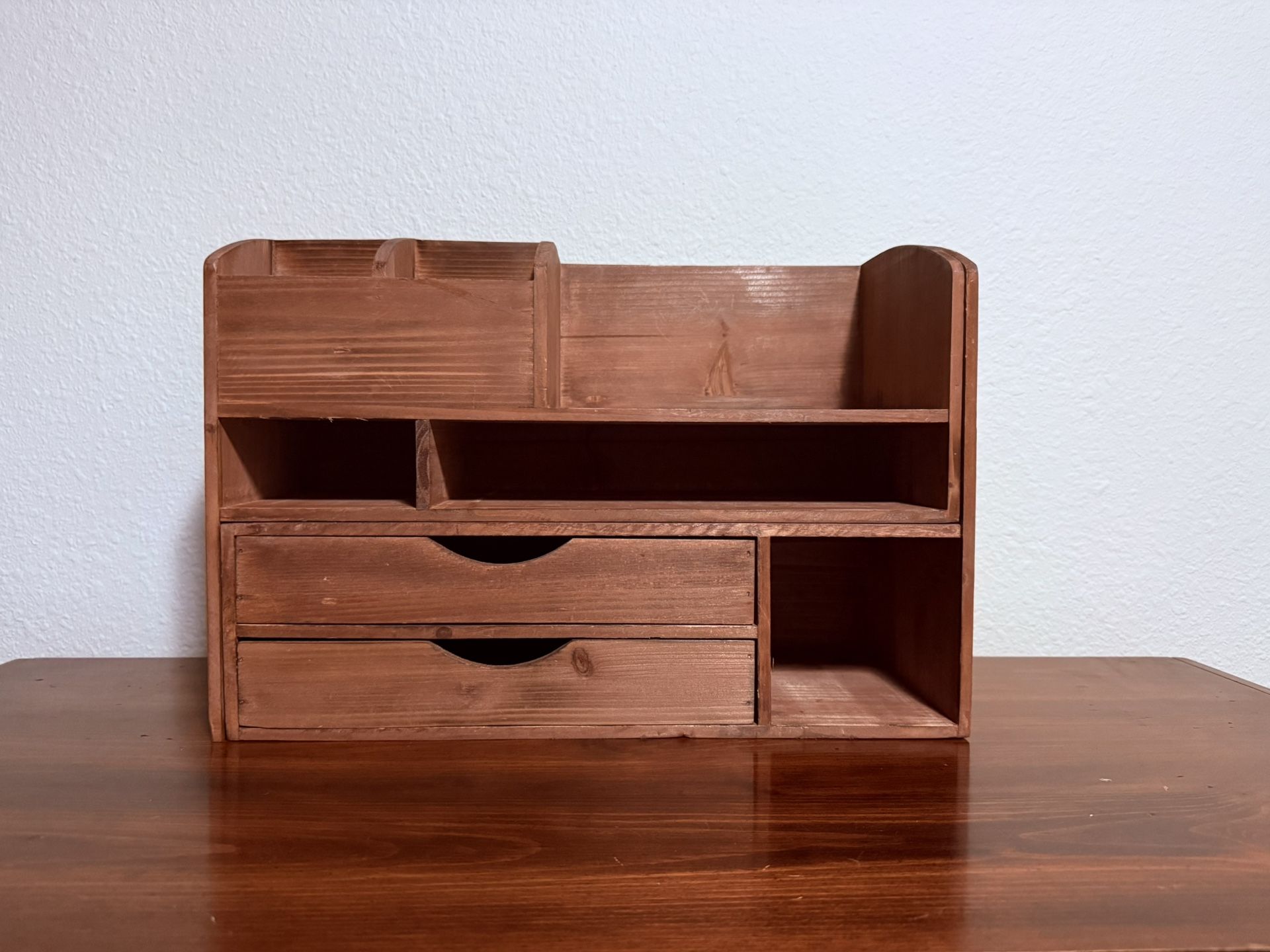 Rustic Wooden Desk Organizer W/ Drawers