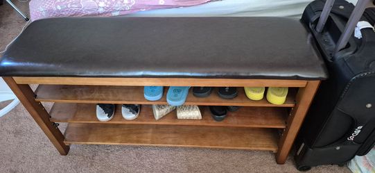Brown leather 3 shelves shoes bench