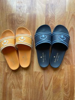 Kate spade Orange and Navy Slide Sandals with Heart