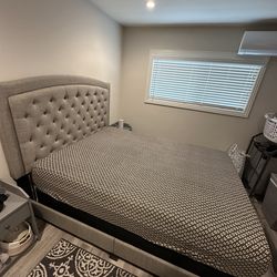 Queen Upholstered Bed Frame + Box Spring