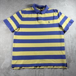 Vintage Polo Ralph Lauren Men’s L Yellow Blue Striped Short Sleeve Shirt #6A
