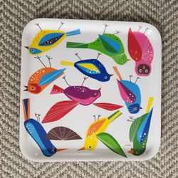 IKEA BARBAR Food Drink Serving Tray Melamine 13x13 Colorful Birds 