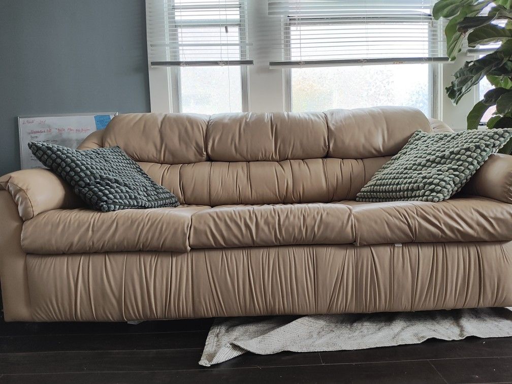 tan leather pullout couch