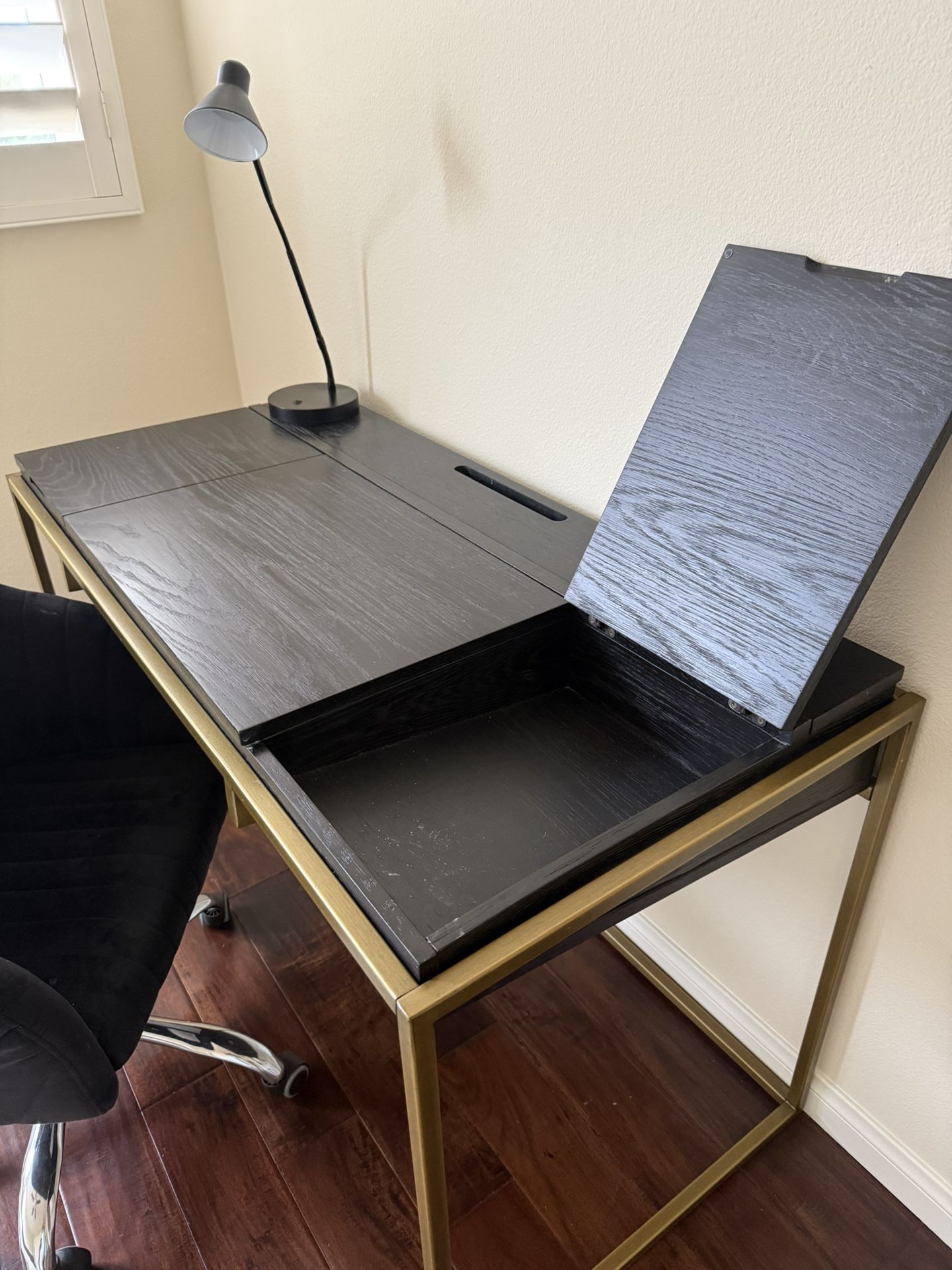Desk: Black & Bronze With Velvet Black Chair