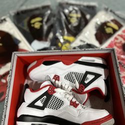 bape t shirts and jordan 4’s fire red