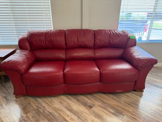 Red Leather 3-Seat Sofa