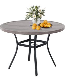 Assembled New Patio Round Dining Table, 42" All Weather Round Outdoor Table with 1.57" Umbrella Hole