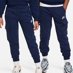 NEW Nike Sportswear Club Fleece Big Kids Large Cargo Pants - Navy (FD3012-410)