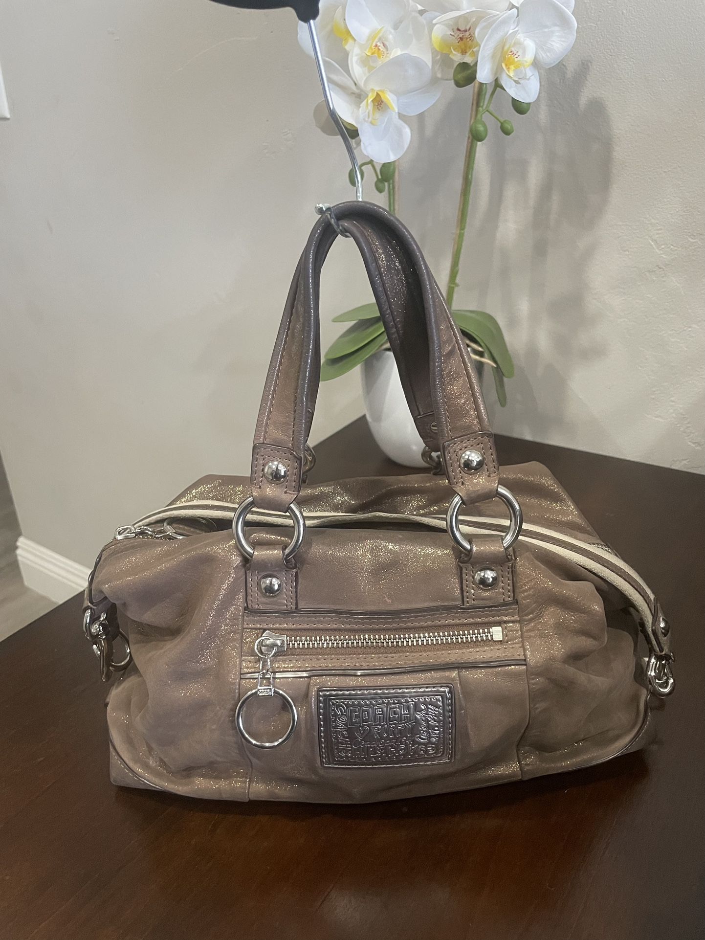 COACH Poppy Satchel Bag "Lucky Penny"/Copper Leather Lurex Sateen Handbag