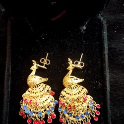 Gold Peacock Earrings