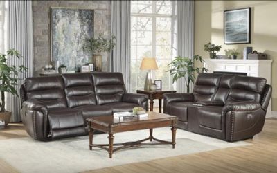 Brown top grain leather Power sofa and loveseat (New)