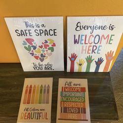 New set of 6 Canvas Prints  Ready To Hang. All Are Welcome, Safe Space, Etc