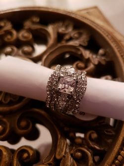 Sizes 6, 9, 10 and 11 left.... Engagement 7MM diamonique 10 carat gold filled 3 PC wedding set