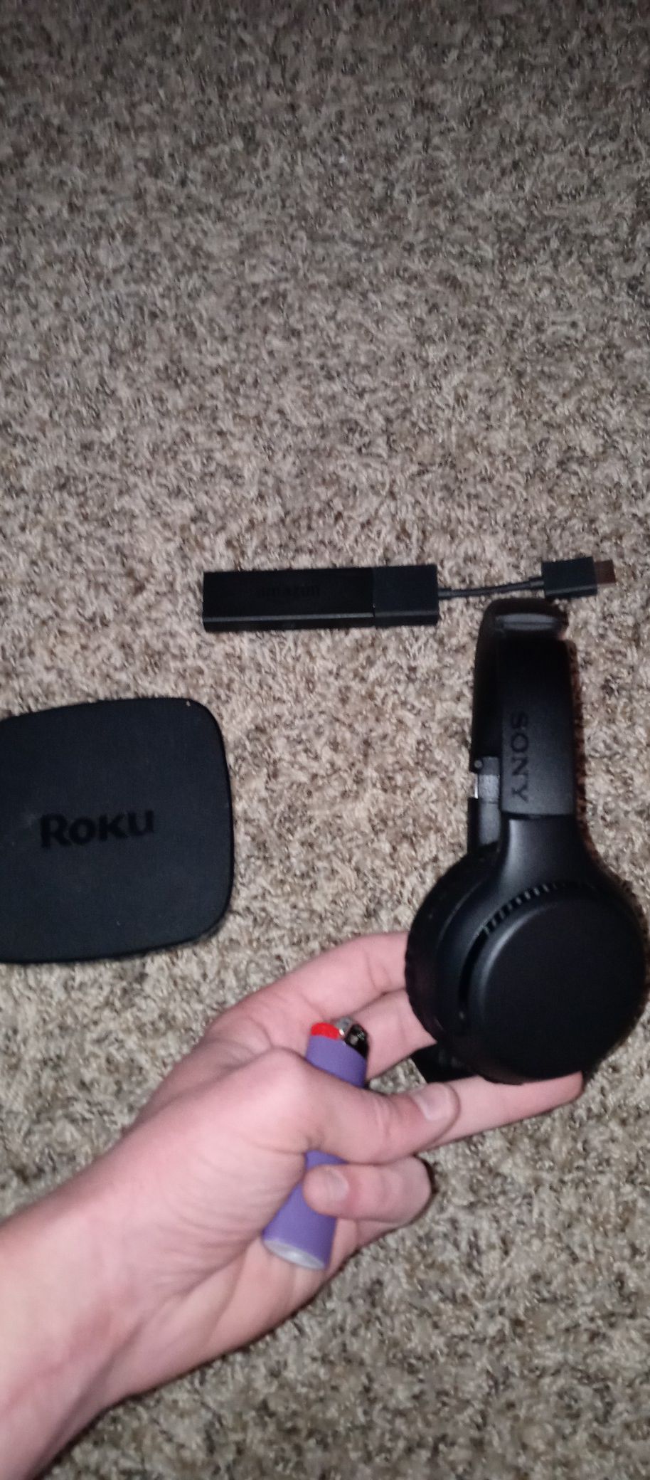 Roku fully operational with everything that came with it ($80), a fully unlocked fire stick ($100), and Sony noise canceling headphones ($250)
