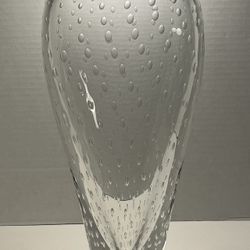 Vintage Murano Italy Hand Blown Art Glass Controlled Bubbles Vase 15”