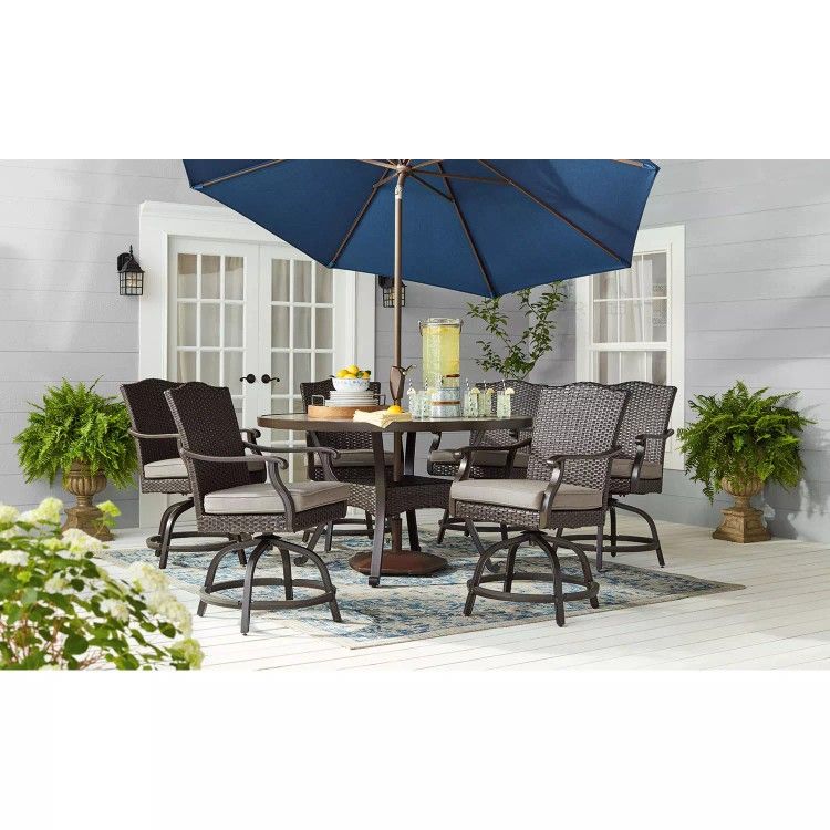 Agio Heritage 7-Piece Balcony-Height Patio Dining Set with Sunbrella Fabric, Dove Gray