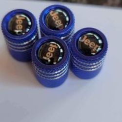 Jeep Blue 4pc Valve Stem Cap Set. 