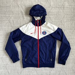 Nike PSG Paris Saint Germaine Blue/White Zip Up Windrunner Hoodie Jacket SMALL