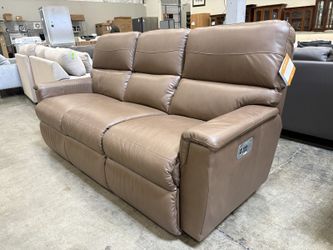 NEW! LA-Z-BOY Cocoa Brown Leather Power Plus Reclining Sofa with Adjustable Headrest and Lumbar
