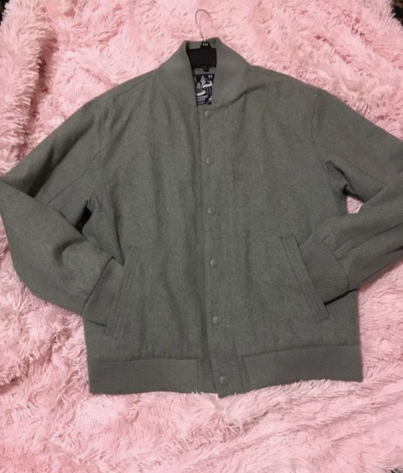 Brooklyn Basement Gray Wool Blend Pockets Long Sleeve  Mens Jacket Large