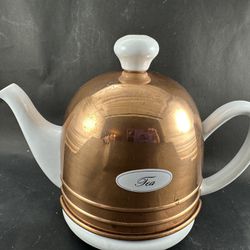 Vintage MCM Teapot With Copper Insulated Cover Cozy Dome 