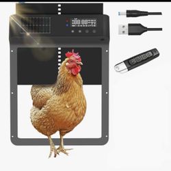 Automatic Chicken Coop Door, Battery Solar Powered, Automatic Chicken Door with Timer & Light Sensor - Remote Control, Anti-Pinch Safety Design & Alum