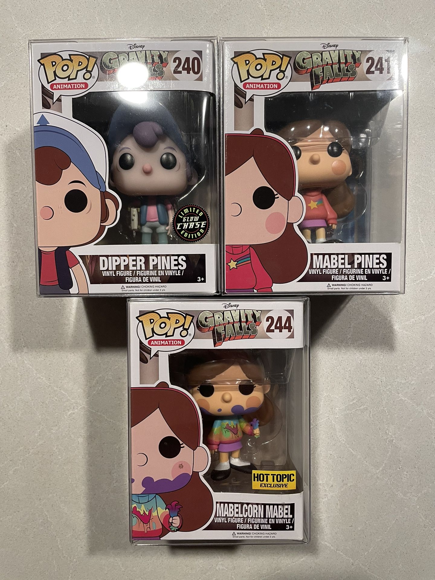 Mabel Mabelcorn & GLOW Dipper Pines CHASE Funko Pop *VAULTED* Disney Gravity Falls 240 241 with Protector 244