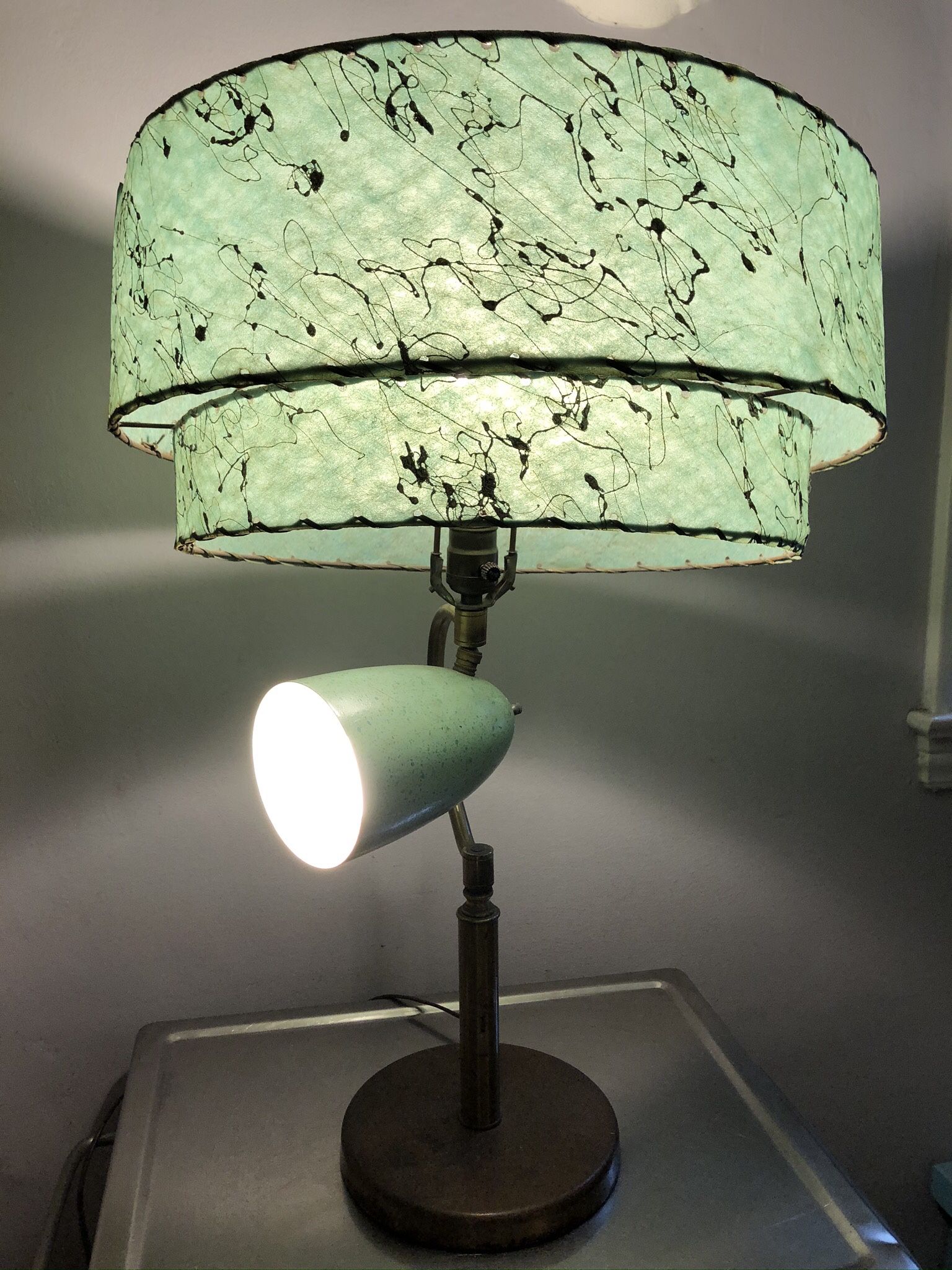 Mid Century Modern Two Tier Turquoise Room And Reading Lamp