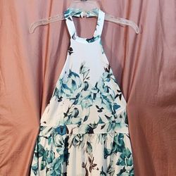 Women's Vacation Sleeveless Floral Print Halter Elegant Dress - Size XL