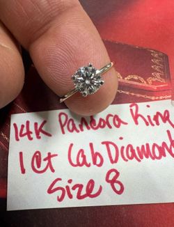 14K Solid White Gold PANDORA Wedding Ring 1Ct Lab Diamond Size 8