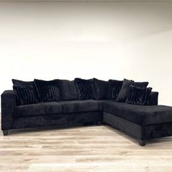 Black L Shape Section Sofa With Cushions