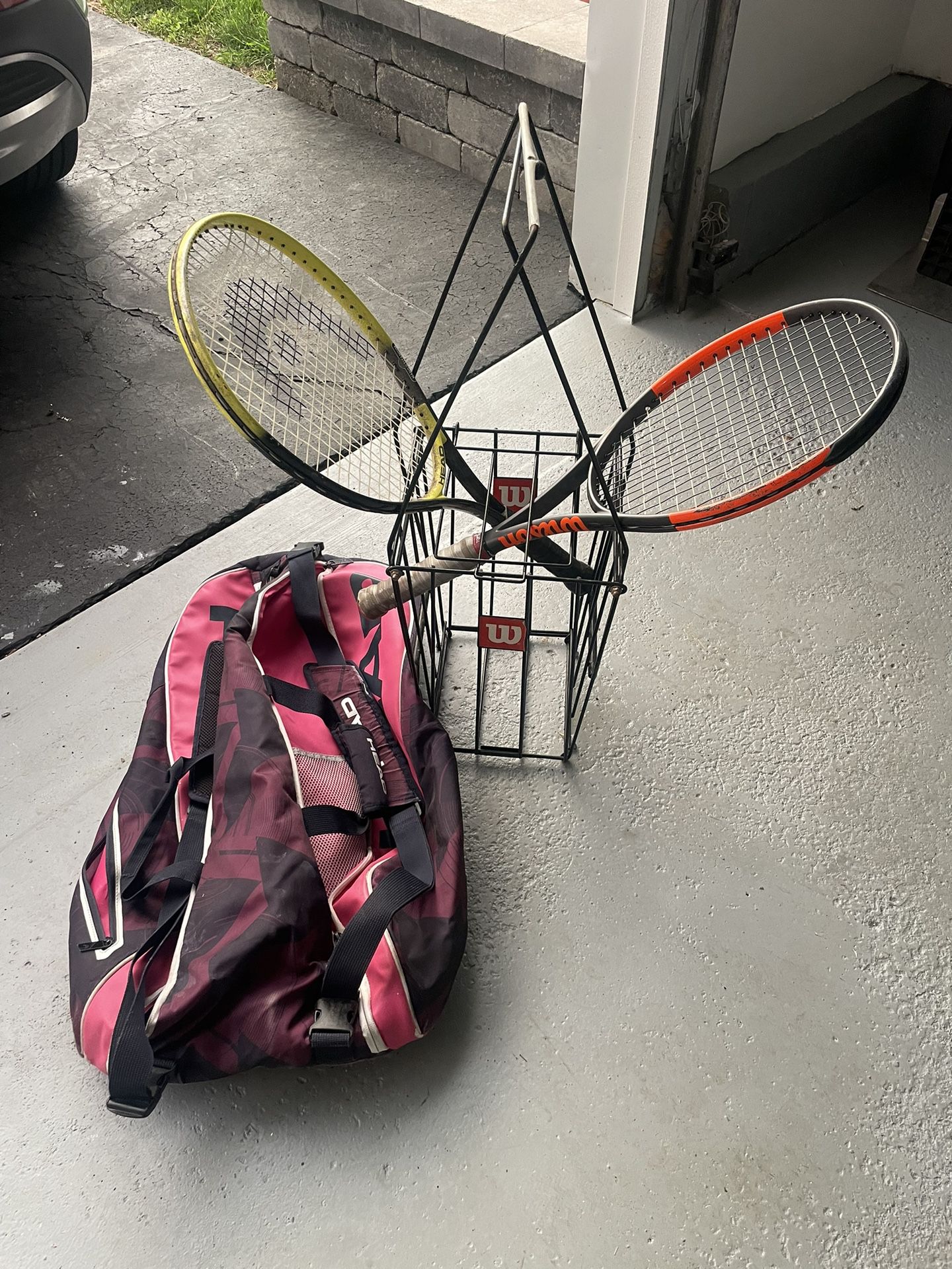 Tennis  Rackets, Bag And Ball Basket
