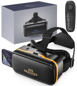 REALITEX 3D VR Headset For Kids + Android Remote - For IPhone & Android Phones | With 3D VR Videos & Apps Links | Virtual Reality Goggles Set For Begi