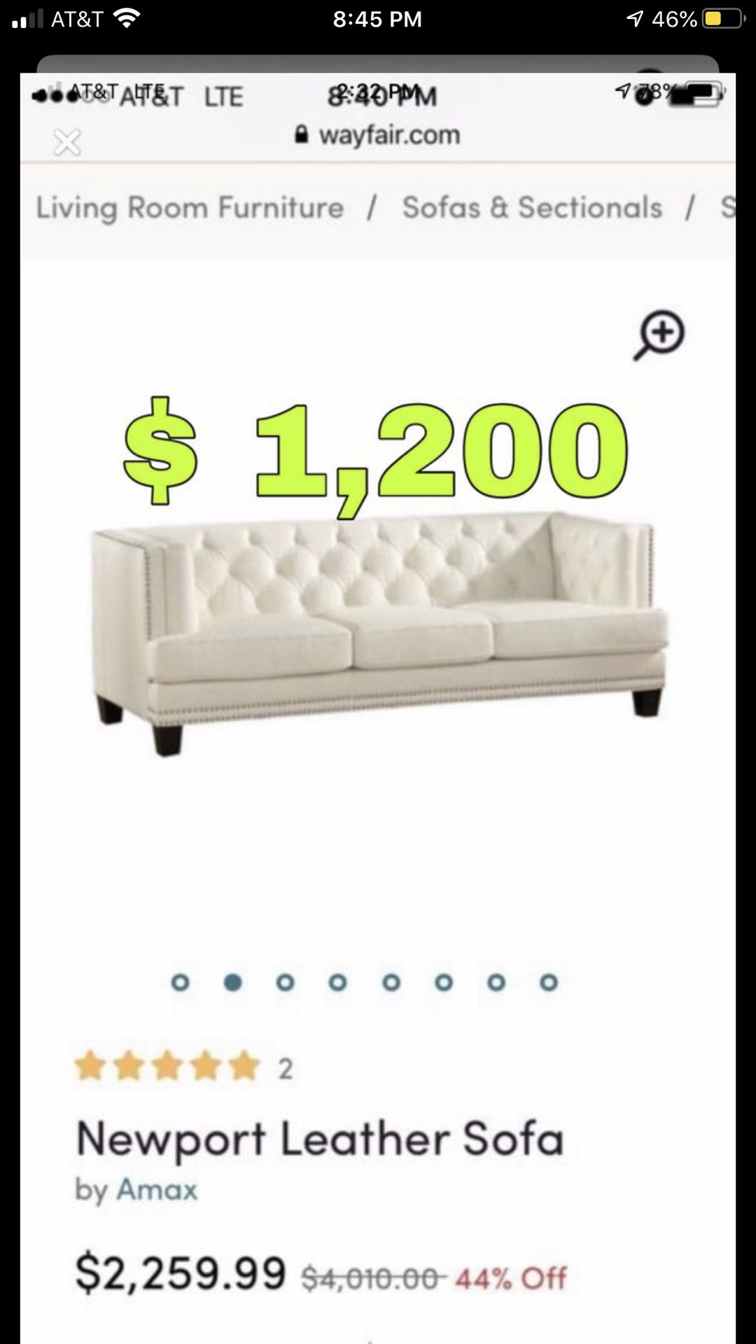 Beautiful new contemporary Newport 100% genuine white leather sofa/couch only 1,200$!!! Original price 4,000$!!!