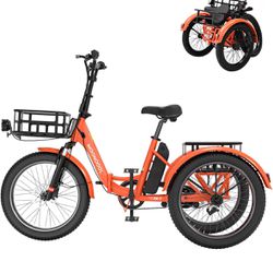 Electric Trike, Electric Tricycle for Adults, 20" Folding 3 Wheels Electric Bicycle Bikes, 48V 500W Motorized Electric Ebike with Aluminum Frame, Remo